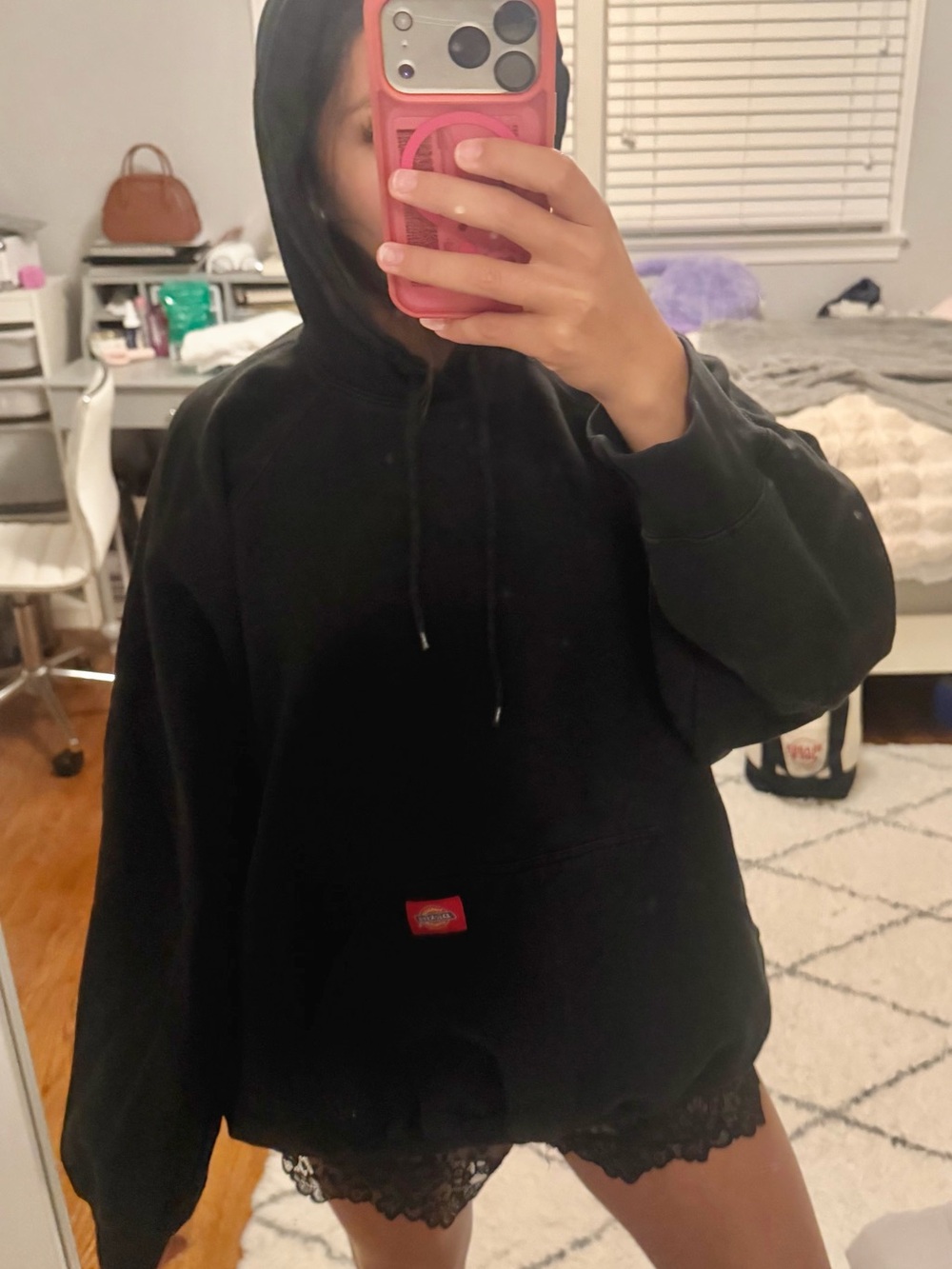 Dickies Black Oversized Hoodie with Red Logo Patch